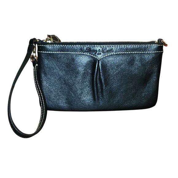Dooney & Bourke Handbags - Dooney & Bourke Black Genuine Calf Leather Pleated Wristlet